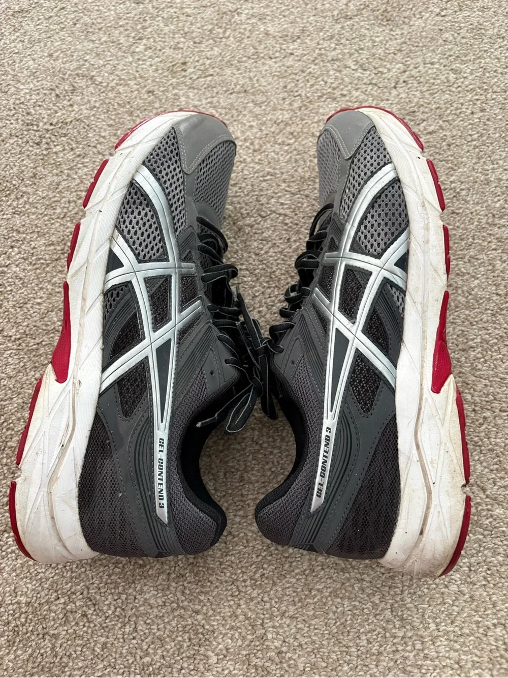 ASICS Gel Contend 3 Men's U.S. 12 Gray Red Athletic Lace Up Running Shoes T5F4N